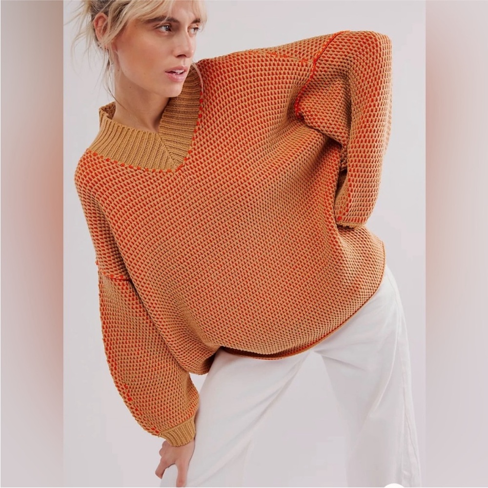 Free People Warm Orange Maisie sweater